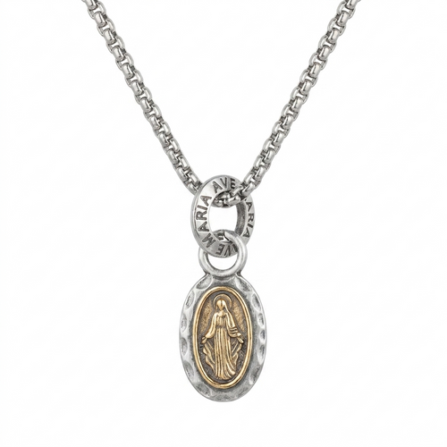 Silver-plated Catholic medal pendant necklace with the image of Mary