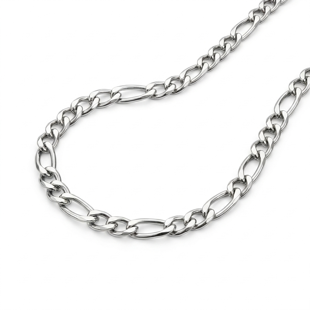 Silver Figaro chain necklace in polished stainless steel