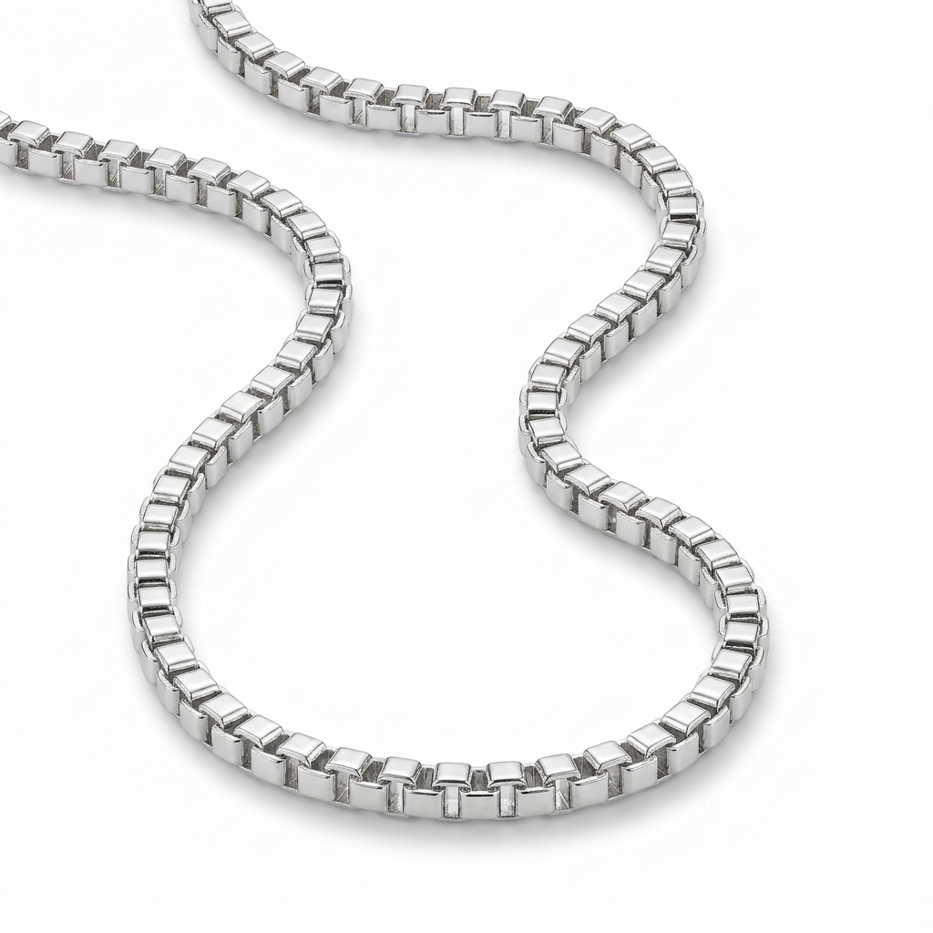 2mm silver-tone stainless steel box chain necklace for men