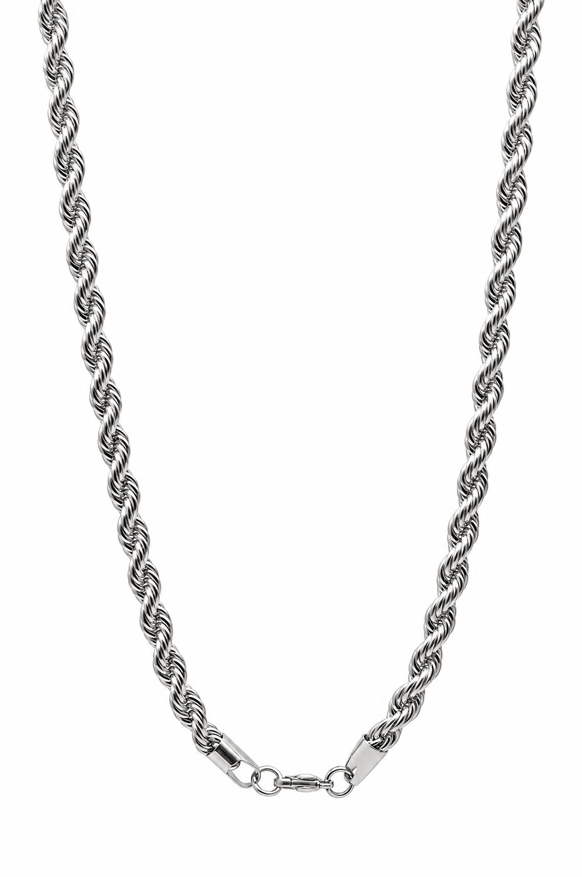 Thick rope chain necklace laid flat showing the twisted links