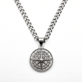 Silver compass pendant necklace on a curb-link chain