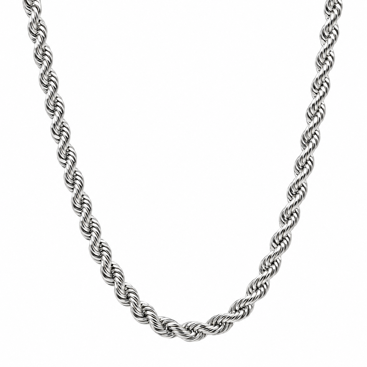 5mm silver-tone thick rope chain necklace in stainless steel